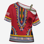 Personalized Liberia Dashiki Cross Shoulder Shirt Red Color