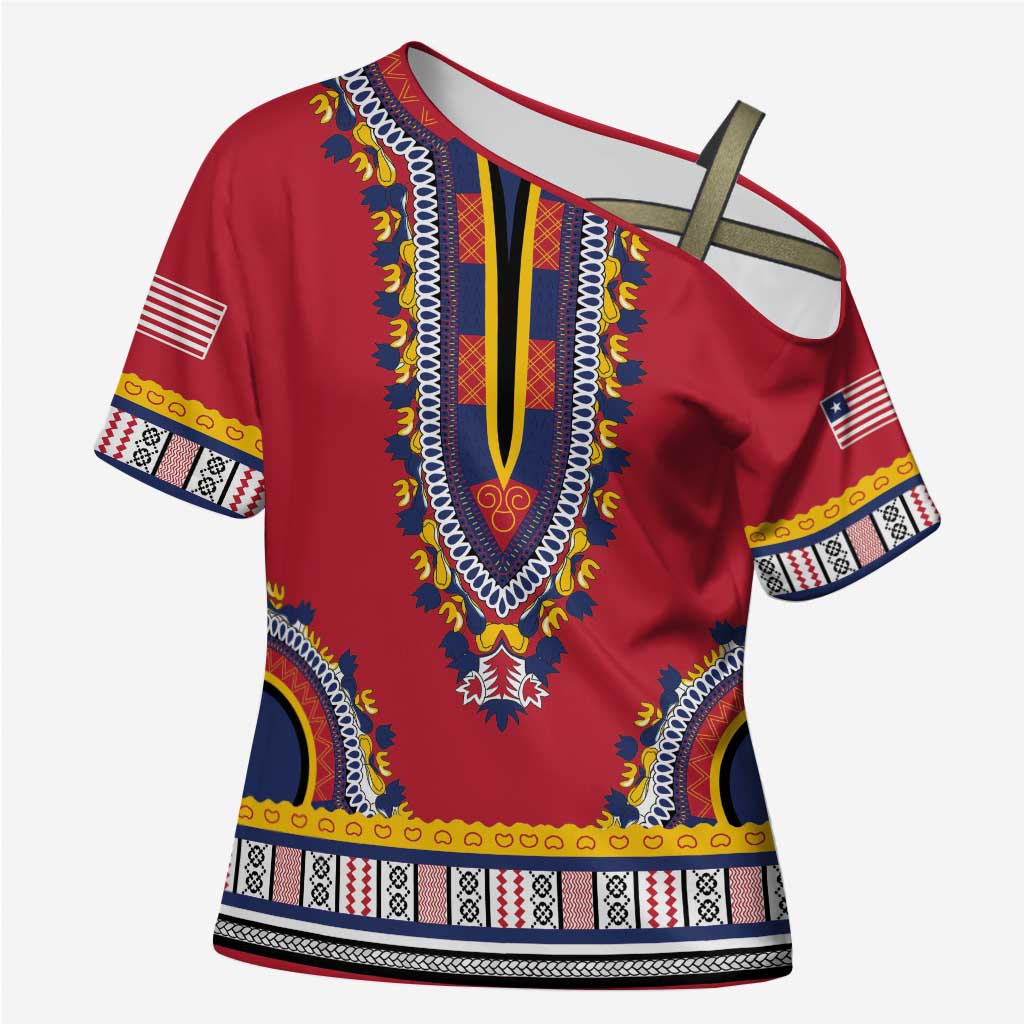 Personalized Liberia Dashiki Cross Shoulder Shirt Red Color