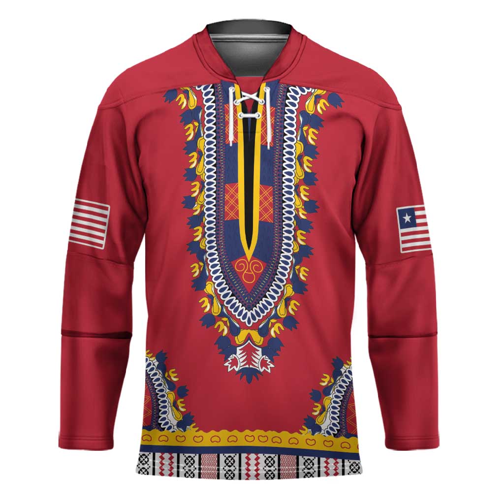 Personalized Liberia Dashiki Hockey Jersey Red Color
