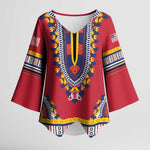 Personalized Liberia Dashiki Kimono Sleeve Blouse Red Color