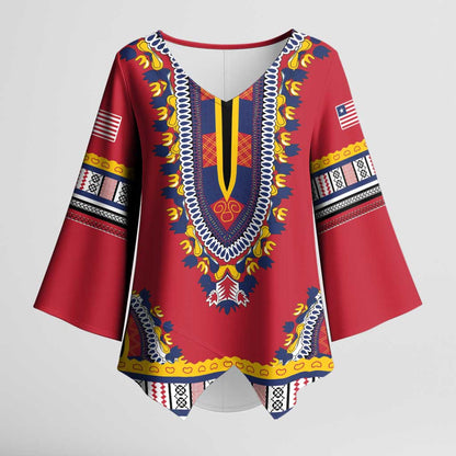 Personalized Liberia Dashiki Kimono Sleeve Blouse Red Color