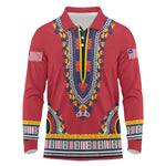 Personalized Liberia Red Dashiki Long Sleeve Polo Shirt - African Pride