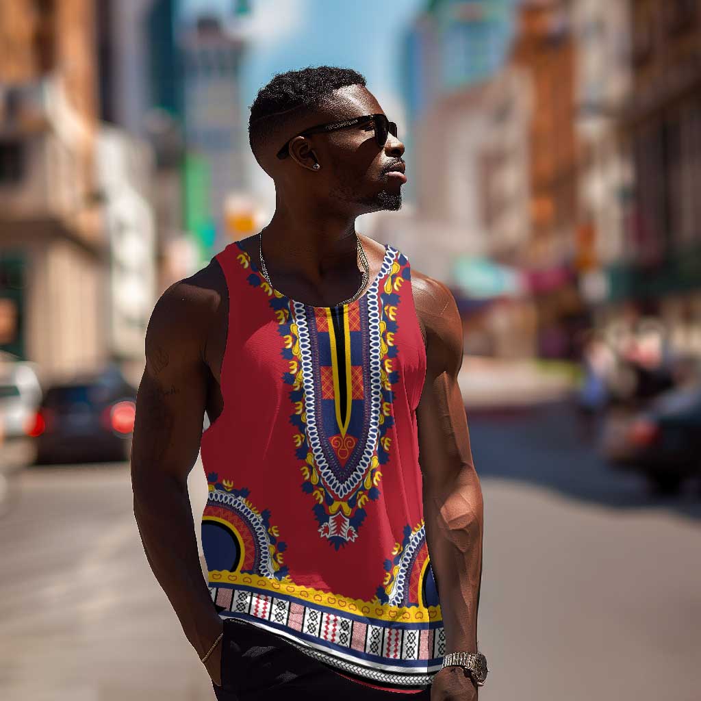 Personalized Liberia Red Dashiki Men Tank Top - African Pride