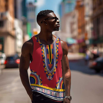 Personalized Liberia Red Dashiki Men Tank Top - African Pride