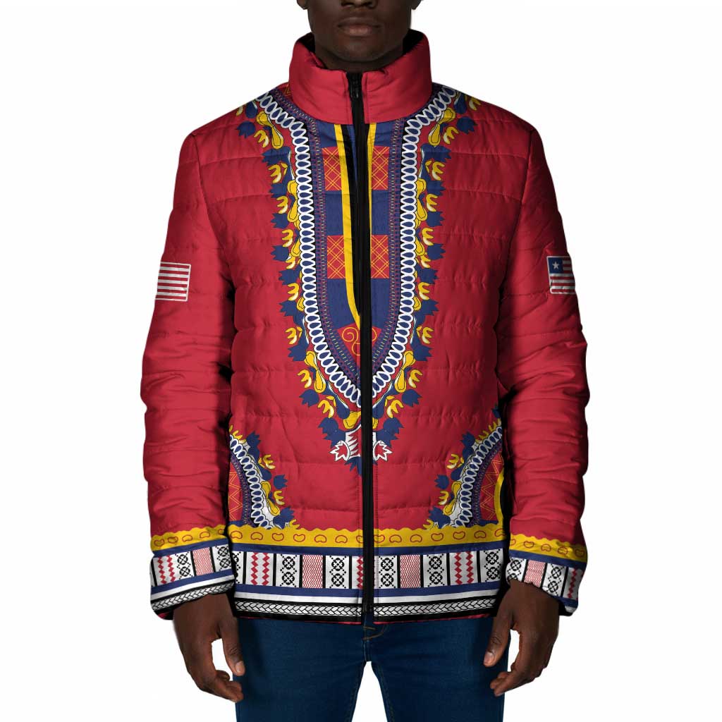 Personalized Liberia Dashiki Padded Jacket Red Color