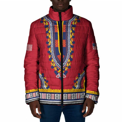 Personalized Liberia Dashiki Padded Jacket Red Color