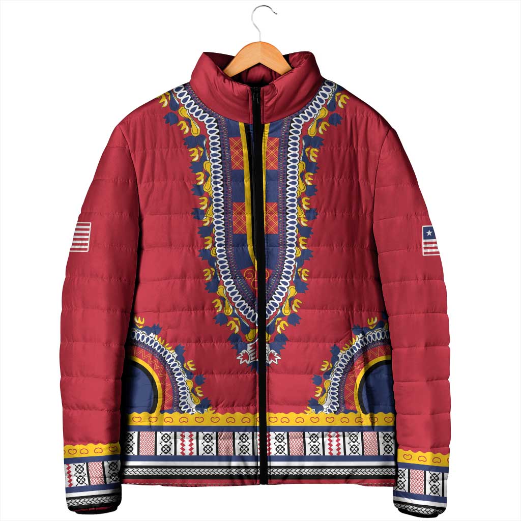 Personalized Liberia Dashiki Padded Jacket Red Color