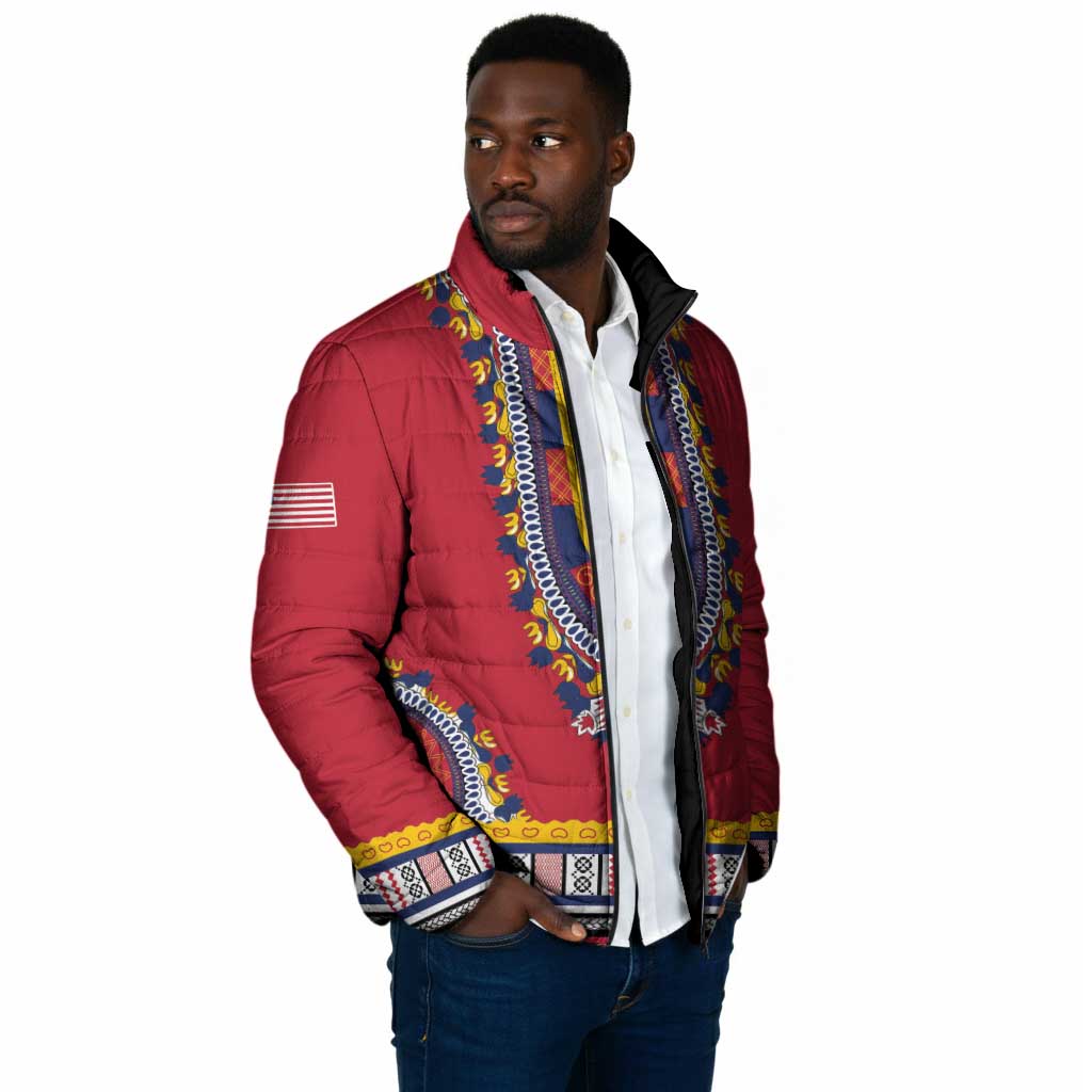 Personalized Liberia Dashiki Padded Jacket Red Color