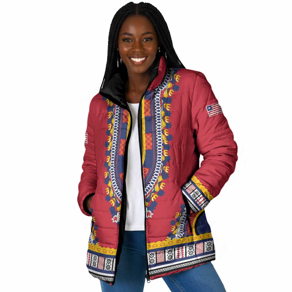 Personalized Liberia Dashiki Padded Jacket Red Color