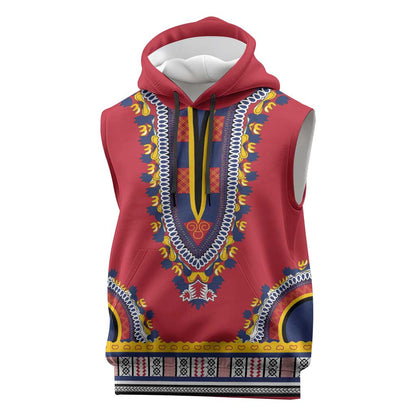 Personalized Liberia Red Dashiki Sleeveless Hoodie - African Pride