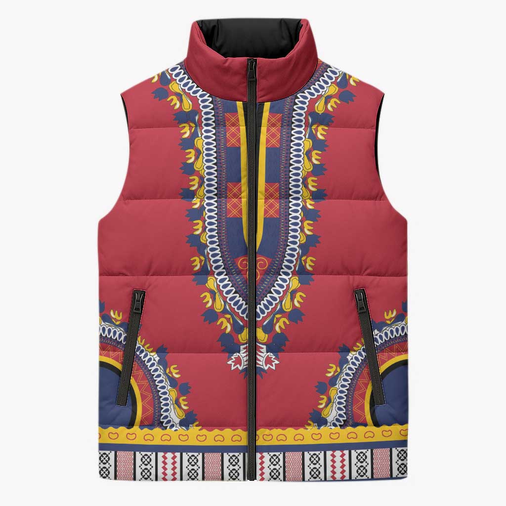 Personalized Liberia Dashiki Sleeveless Puffer Jacket Red Color