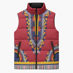 Personalized Liberia Dashiki Sleeveless Puffer Jacket Red Color