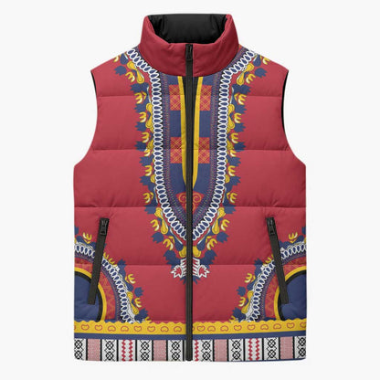 Personalized Liberia Dashiki Sleeveless Puffer Jacket Red Color