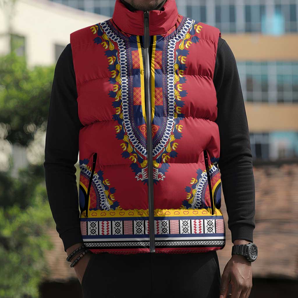 Personalized Liberia Dashiki Sleeveless Puffer Jacket Red Color