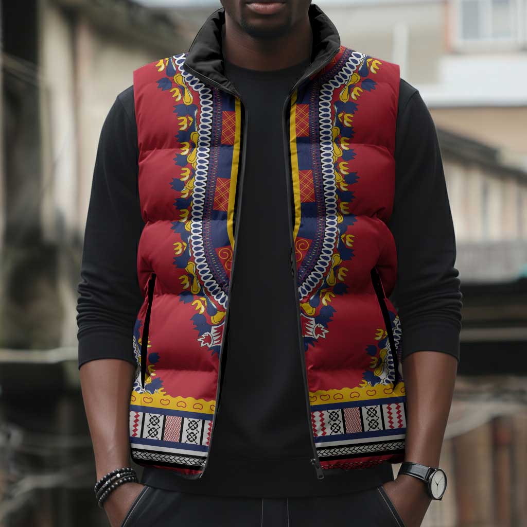 Personalized Liberia Dashiki Sleeveless Puffer Jacket Red Color