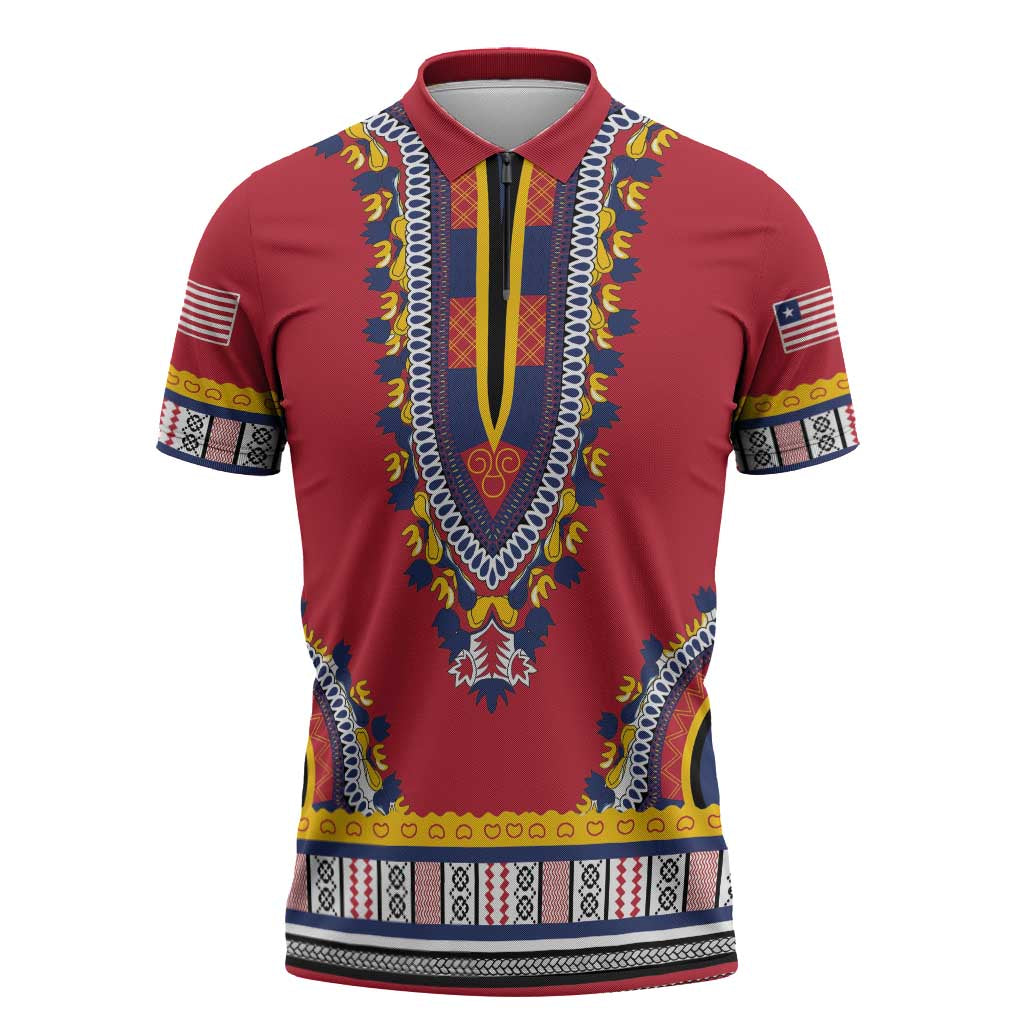 Personalized Liberia Dashiki Zipper Polo Shirt Red Color