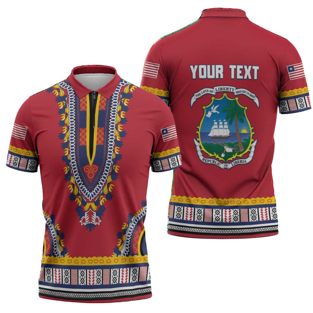 Personalized Liberia Dashiki Zipper Polo Shirt Red Color