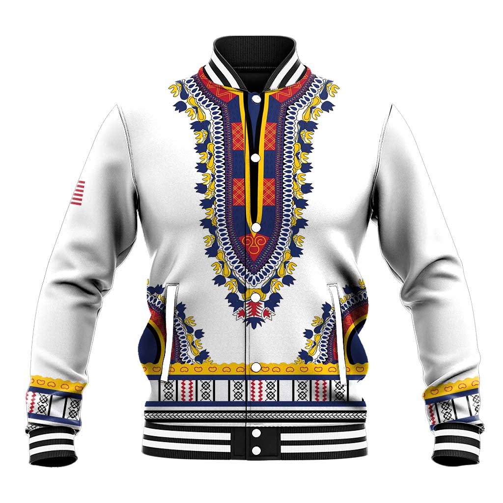 Personalized Liberia White Dashiki Baseball Jacket - African Pride