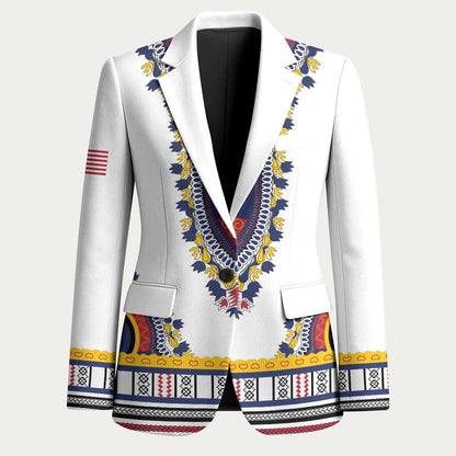 Personalized Liberia Dashiki Blazer White Color
