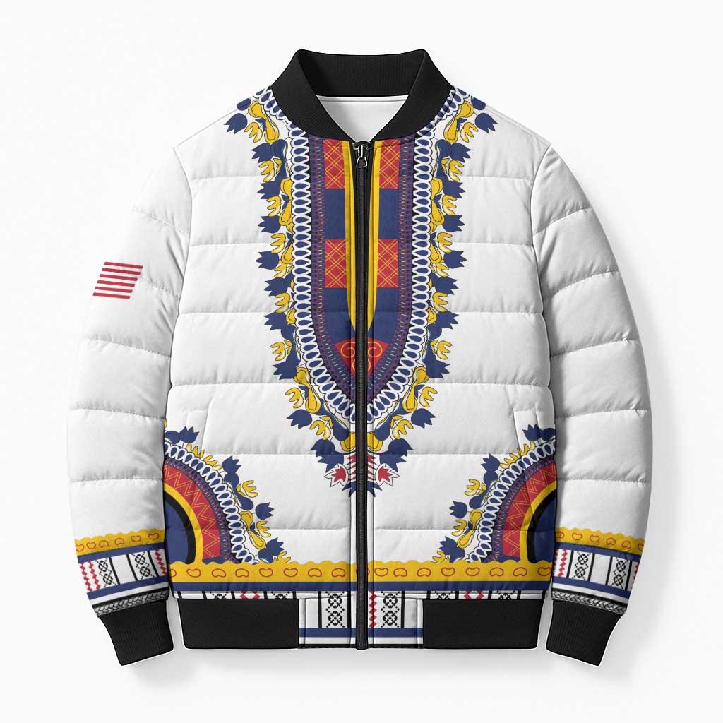 Personalized Liberia Dashiki Bomber Puffer Jacket White Color