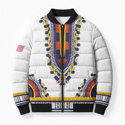 Personalized Liberia Dashiki Bomber Puffer Jacket White Color