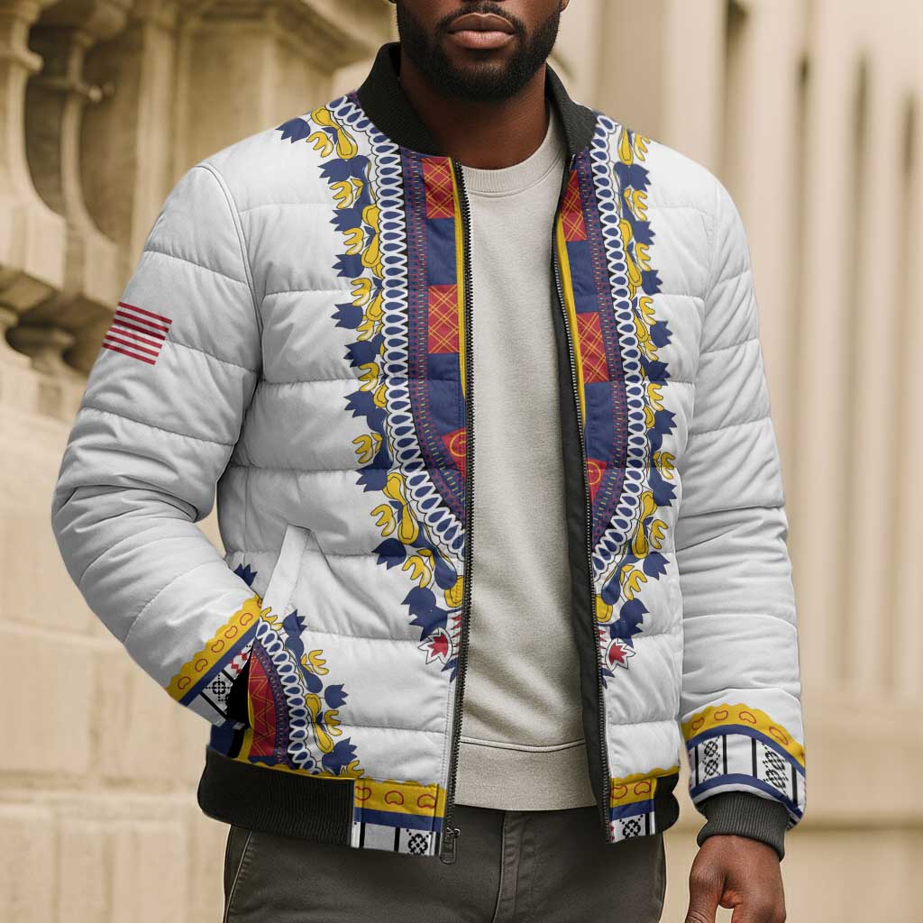Personalized Liberia Dashiki Bomber Puffer Jacket White Color
