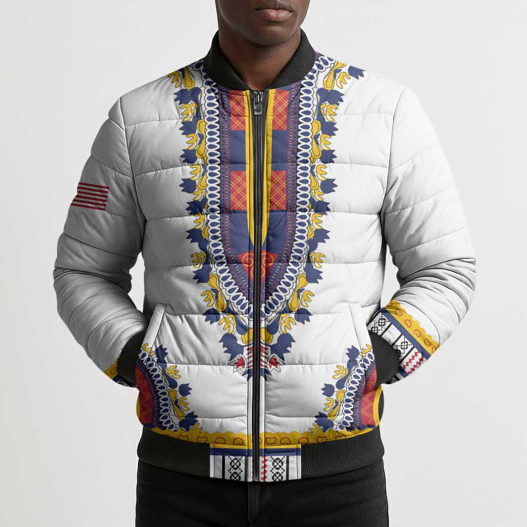 Personalized Liberia Dashiki Bomber Puffer Jacket White Color