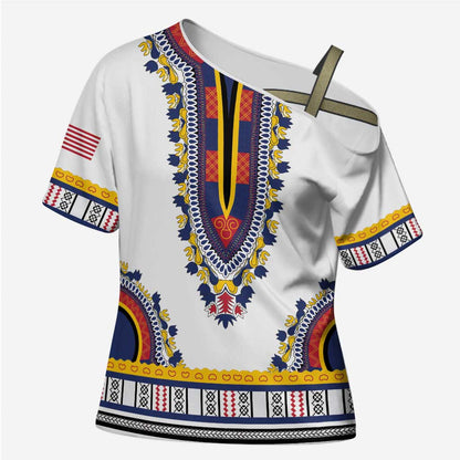 Personalized Liberia Dashiki Cross Shoulder Shirt White Color
