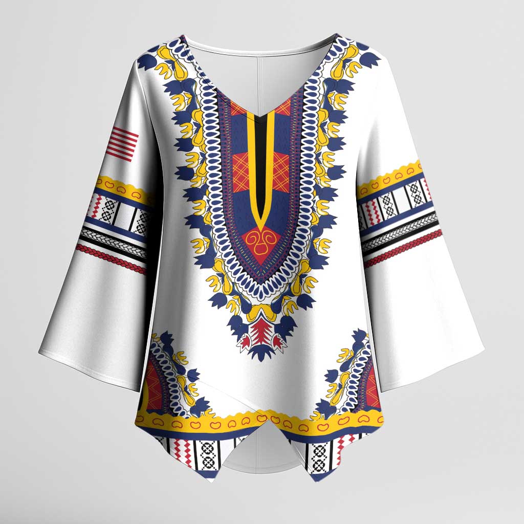 Personalized Liberia Dashiki Kimono Sleeve Blouse White Color