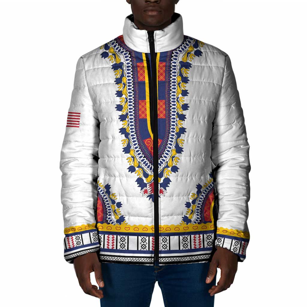 Personalized Liberia Dashiki Padded Jacket White Color