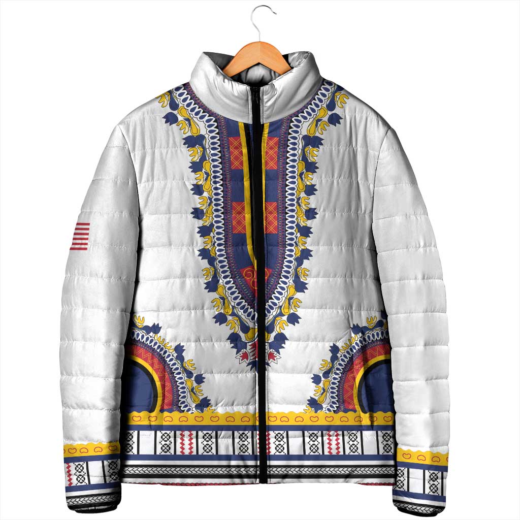 Personalized Liberia Dashiki Padded Jacket White Color