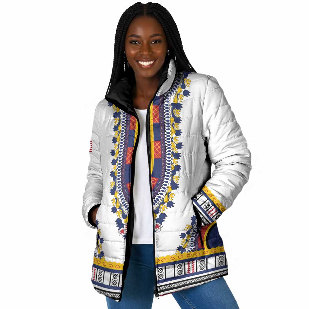 Personalized Liberia Dashiki Padded Jacket White Color
