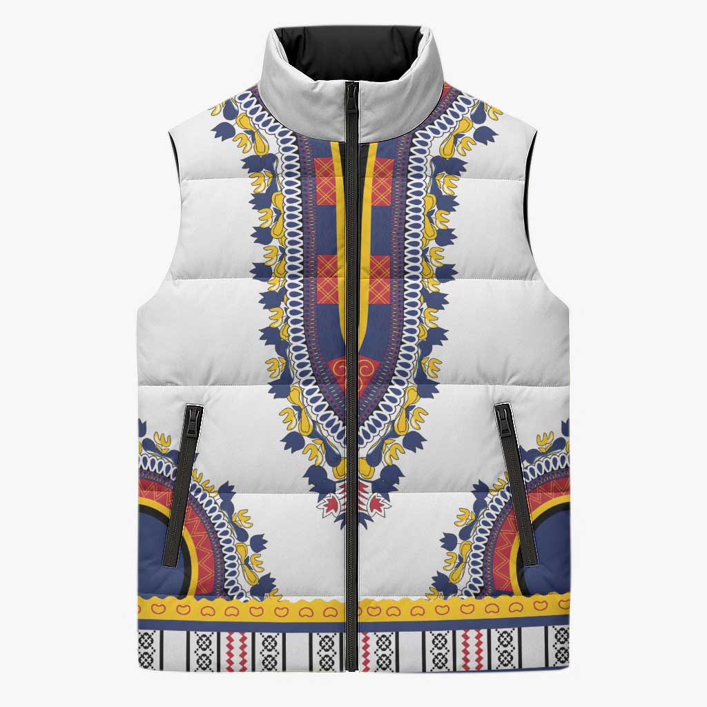 Personalized Liberia Dashiki Sleeveless Puffer Jacket White Color