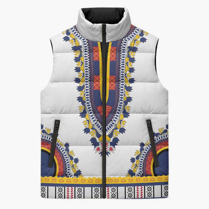 Personalized Liberia Dashiki Sleeveless Puffer Jacket White Color