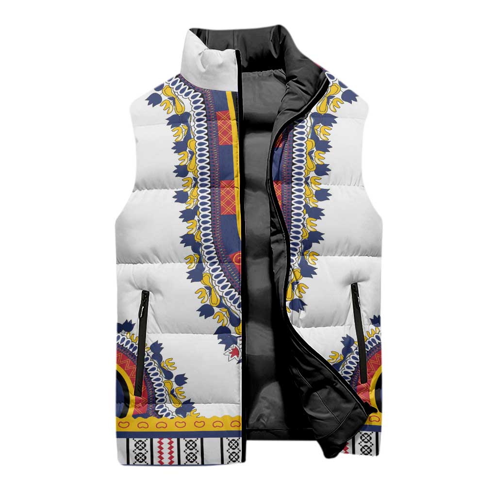 Personalized Liberia Dashiki Sleeveless Puffer Jacket White Color