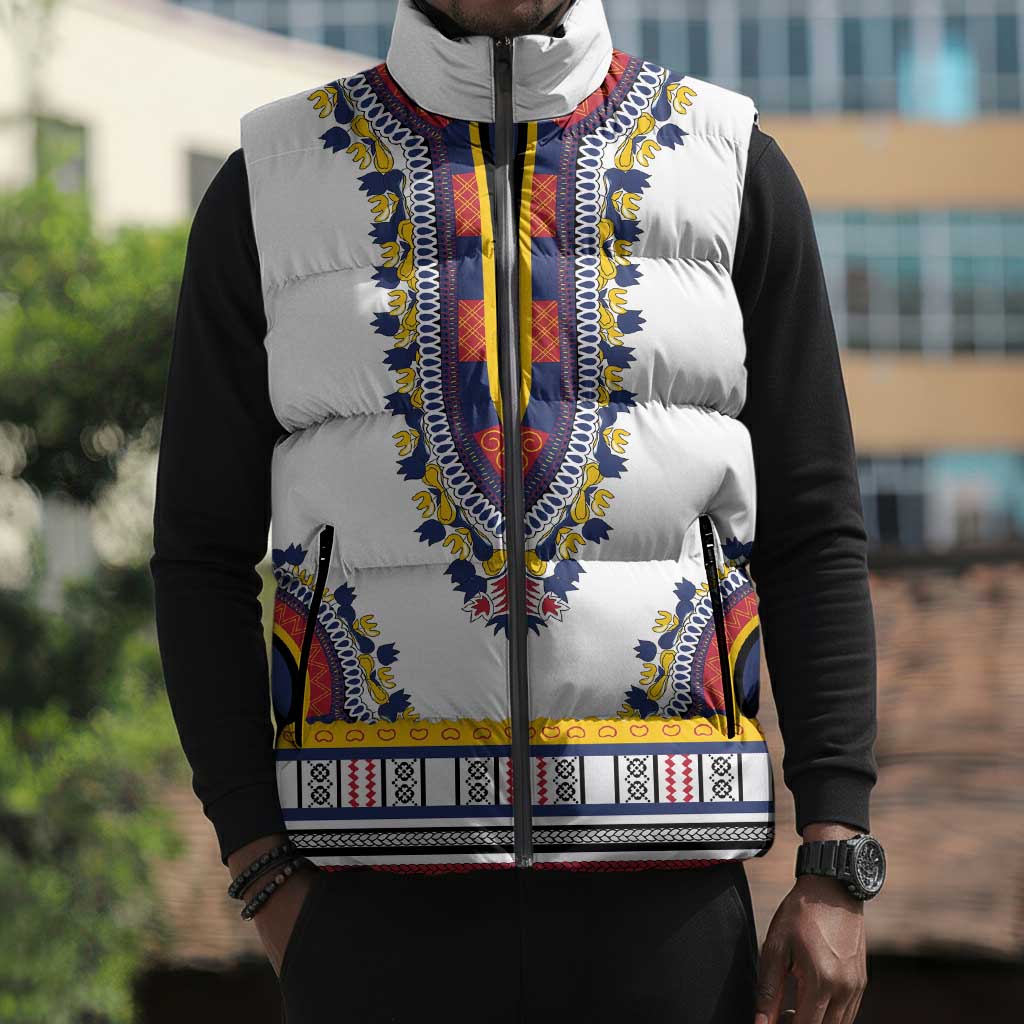 Personalized Liberia Dashiki Sleeveless Puffer Jacket White Color