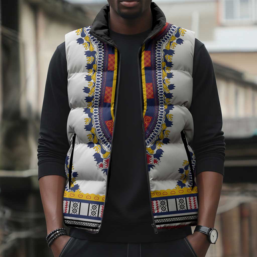 Personalized Liberia Dashiki Sleeveless Puffer Jacket White Color