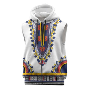 Personalized Liberia White Dashiki Sleeveless Zip Hoodie - African Pride