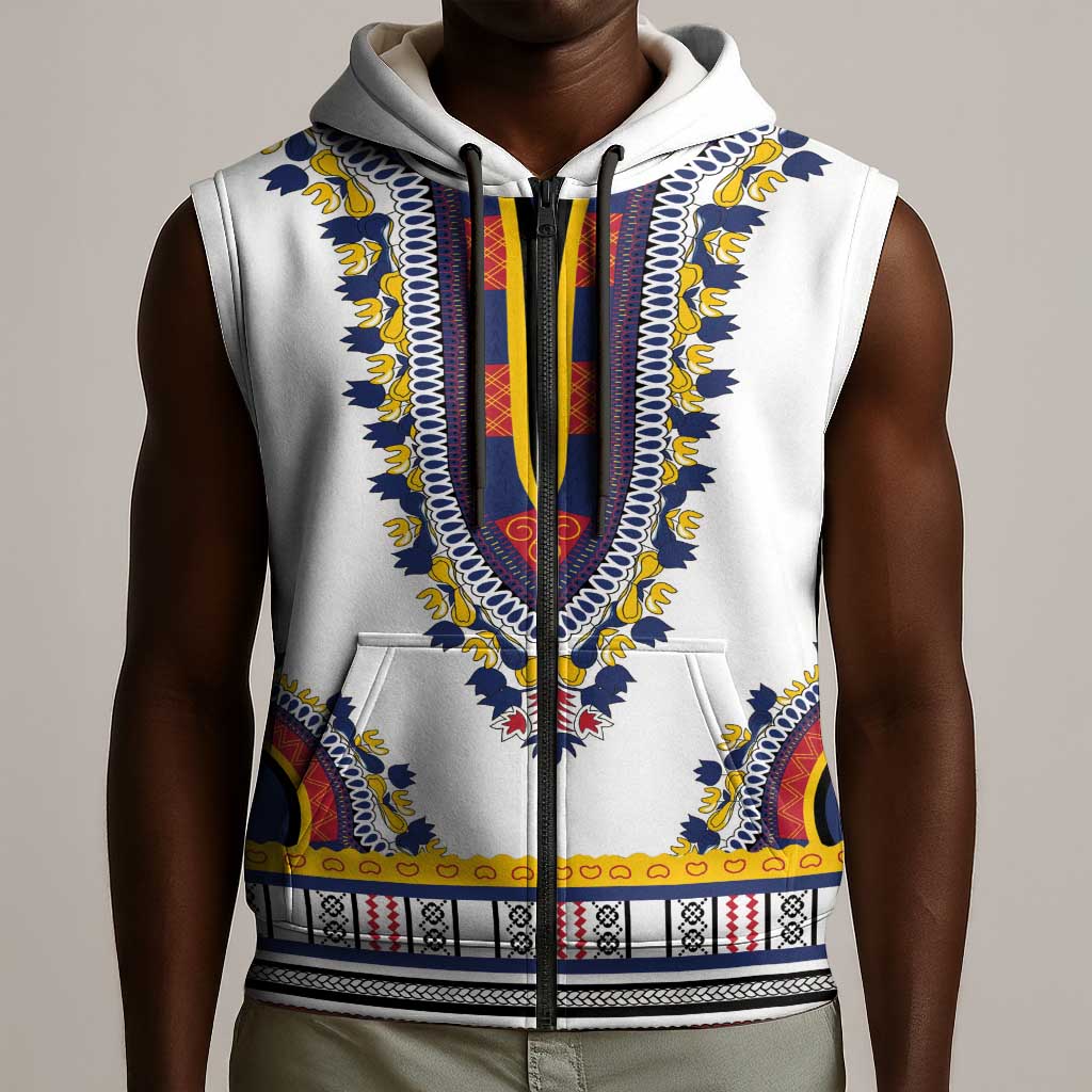 Personalized Liberia White Dashiki Sleeveless Zip Hoodie - African Pride