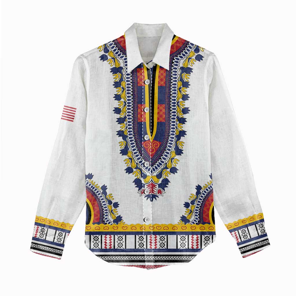 Personalized Liberia White Dashiki Women Casual Shirt - African Pride