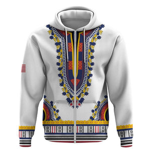 Personalized Liberia White Dashiki Zip Hoodie - African Pride