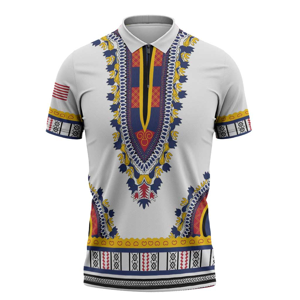 Personalized Liberia Dashiki Zipper Polo Shirt White Color