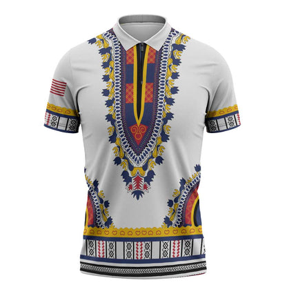 Personalized Liberia Dashiki Zipper Polo Shirt White Color