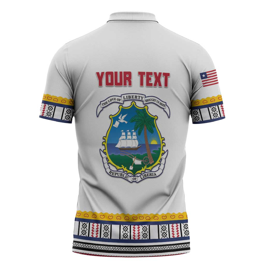 Personalized Liberia Dashiki Zipper Polo Shirt White Color