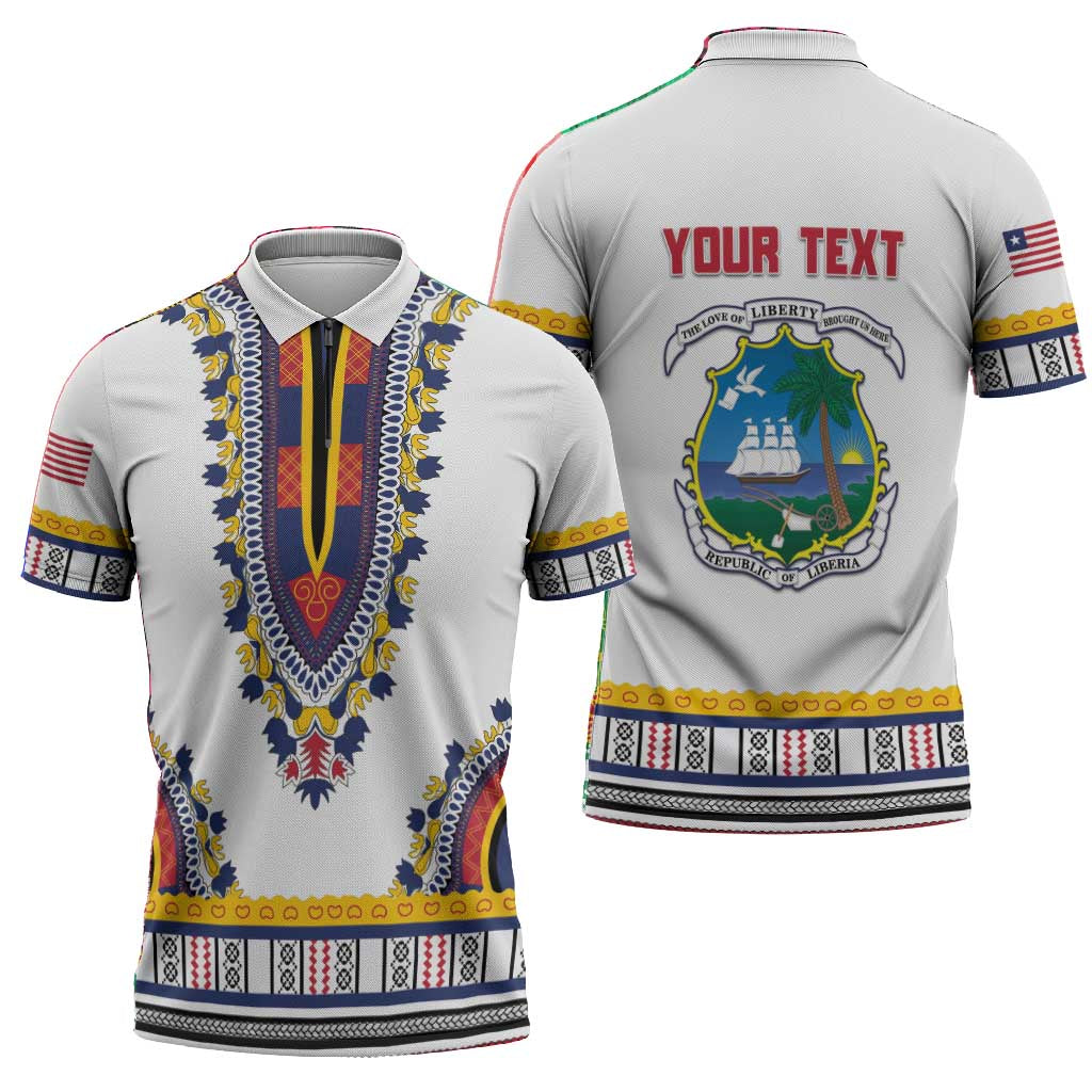 Personalized Liberia Dashiki Zipper Polo Shirt White Color