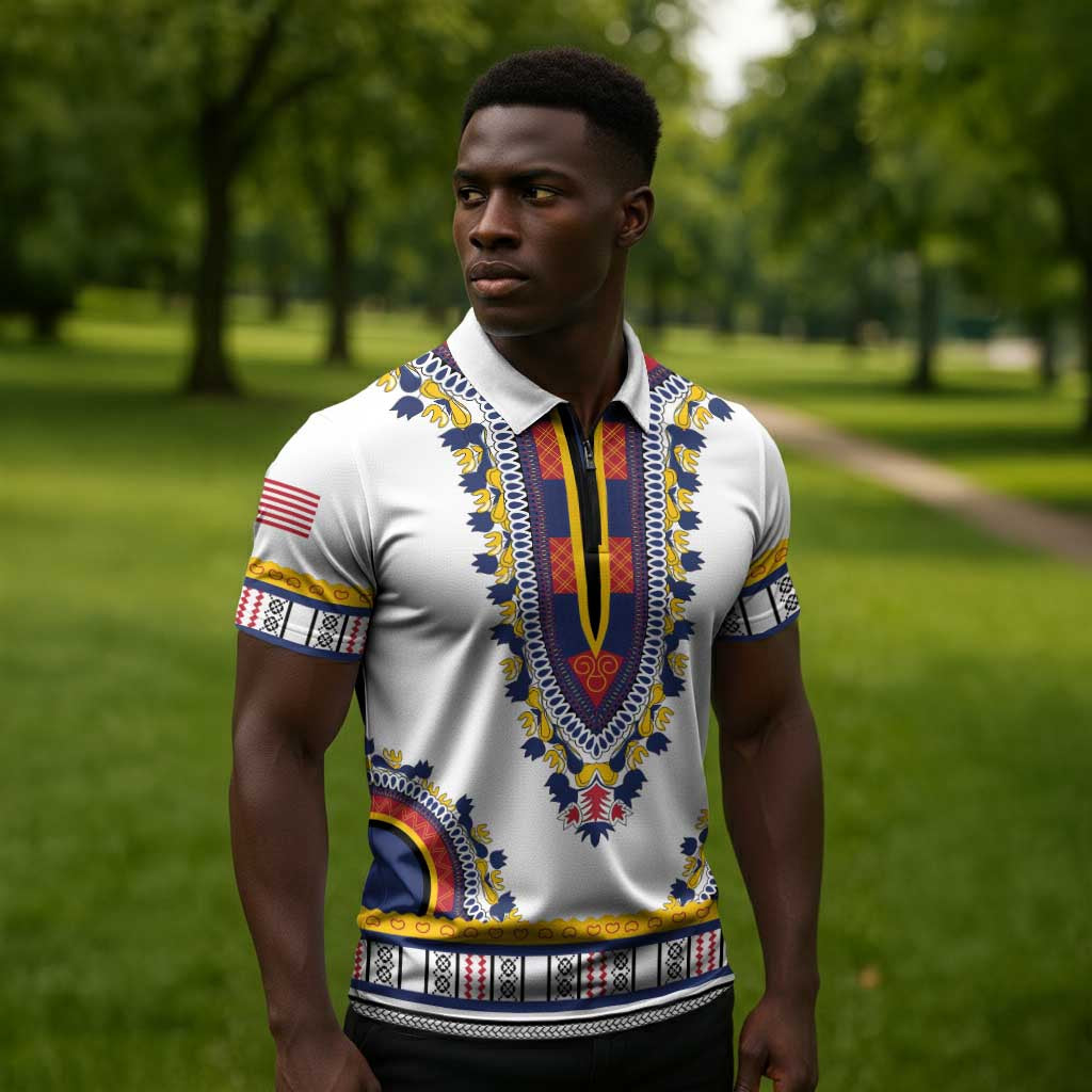 Personalized Liberia Dashiki Zipper Polo Shirt White Color