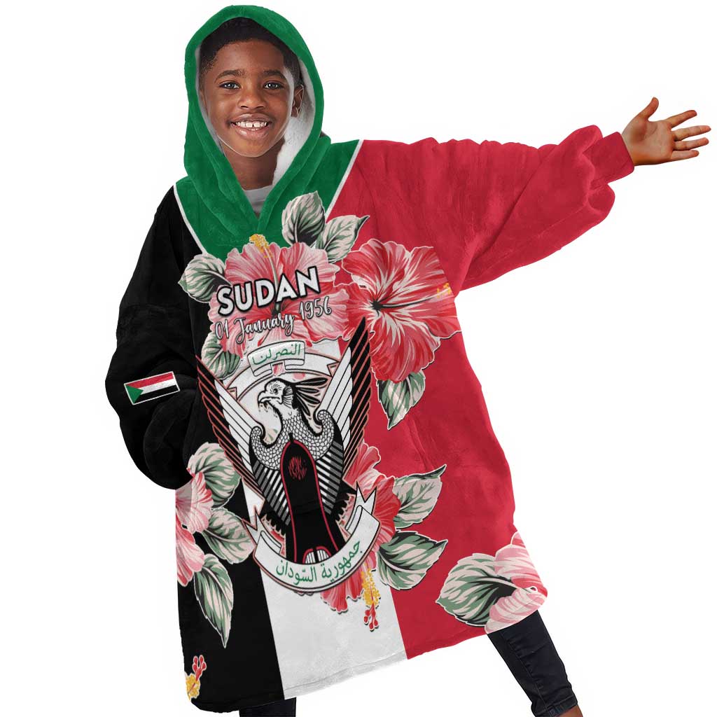 Personalized Afro Sudan Kid Wearable Blanket Hoodie Happy Independence Day