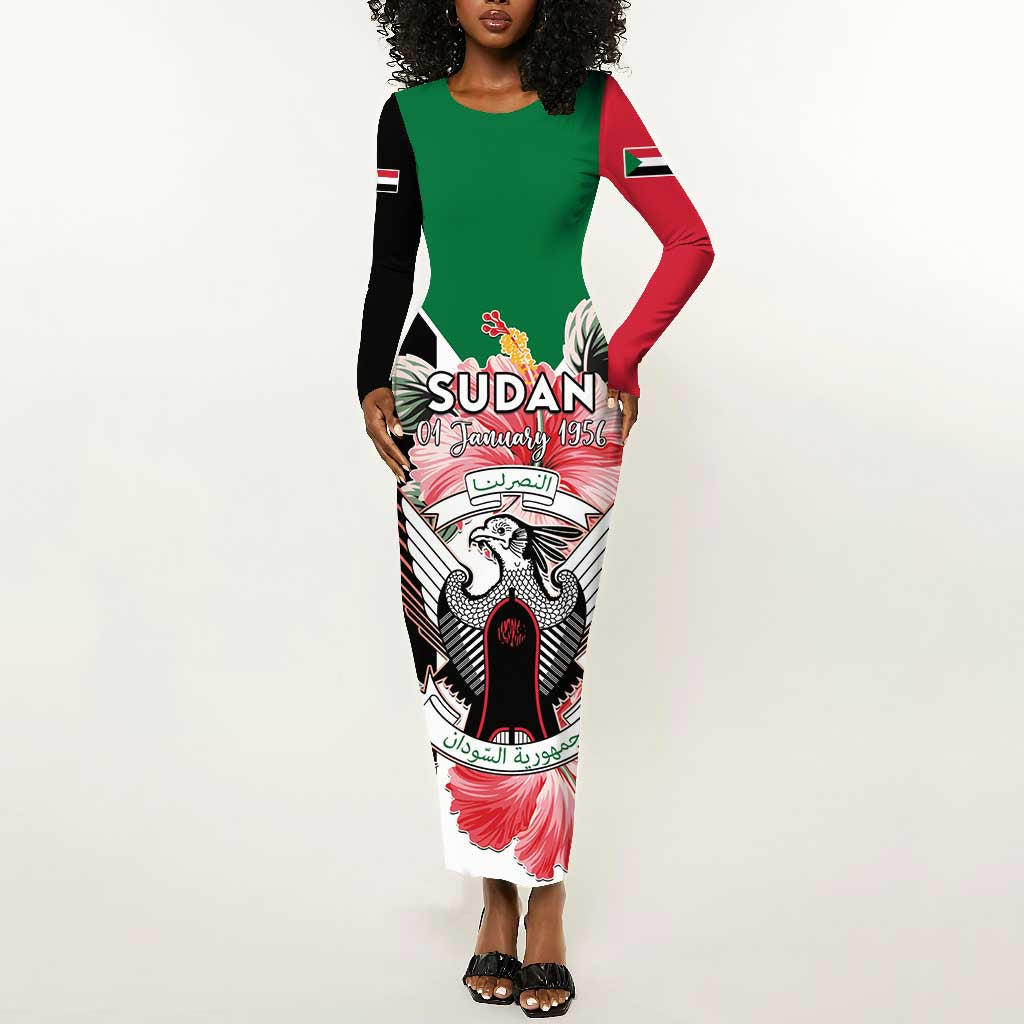 Personalized Afro Sudan Long Sleeve Bodycon Dress Happy Independence Day