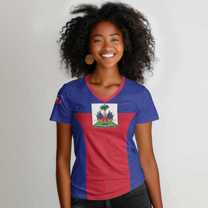 Afro Pride of Haiti Football Women V-Neck T-Shirt Return to the World Stage LT15