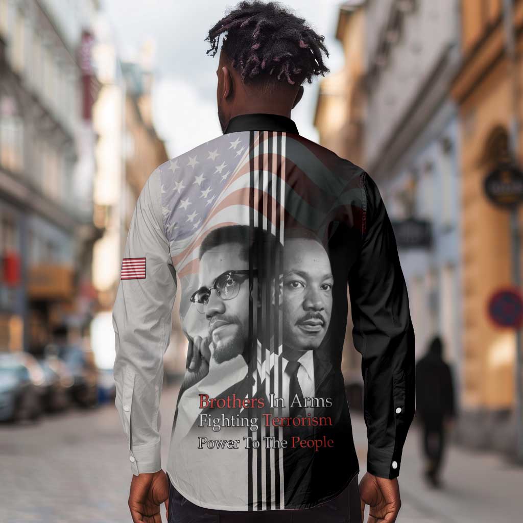 Civil Rights Legends Long Sleeve Button Shirt Martin Luther King And Malcolm X - African Pride